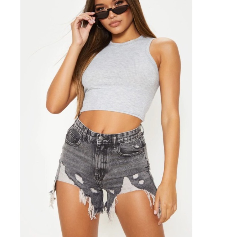 PLT Washed grey distressed jean shorts